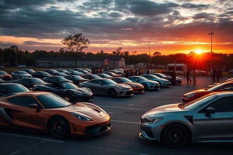 Car meet at sunset